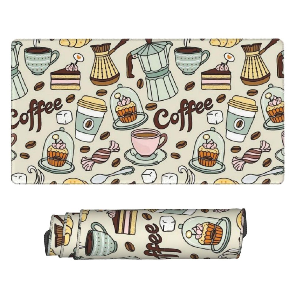 Coffee and Sweets Sugar Extra Large Rubber Keyboard Pad - 15.8x29.5in Ergonomic Mouse Pad for Gaming and Office Use