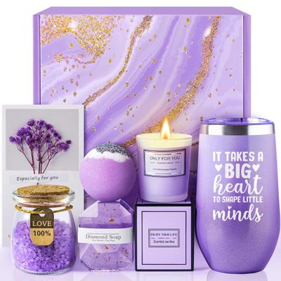 Teacher Appreciation Gifts, Easter Valentines Day Mothers Day Thanksgiving Christmas Gifts for Teacher, Back to School Gift - Unique Lavender Spa Basket Set for Women