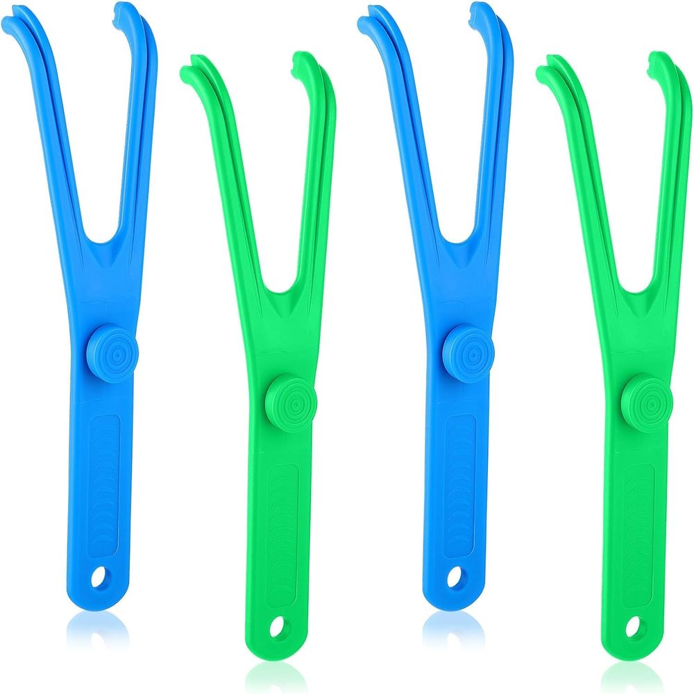 4Pcs Blue and Green Dental Floss Holder, Reusable Flosser Picks, Interdental Toothpick Flossers Reusable Floss Handle Holder for Oral Teeth Clearing, Adults and Kids Dental Tools Interdental Cleaning
