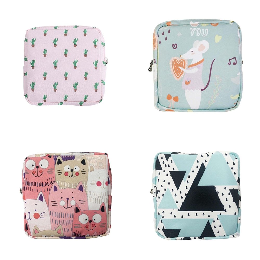 4 Pack Sanitary Napkin Storage Bag,Portable Sanitary Napkin Pads Storage Bag Makeup Bag Travel Cosmetic Bag Toiletry Bag (Multicolor)