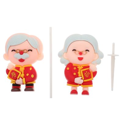 CROKZ 2PCS birthday cake insert elder birthday party supplies cupcake toppers grandma birthday clay cake figurine topper muffin topper cake ornament grandma cake picks fruit resin pie1106