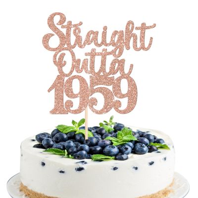 1 Pack 66th Birthday Cake Topper Glitter Straight Outta 1959 Sixty-Six Awesome Since 1959 Cake Pick 66 Fabulous Cake Decorations for 66th Birthday Wedding Anniversary Party Supplies Rosegold