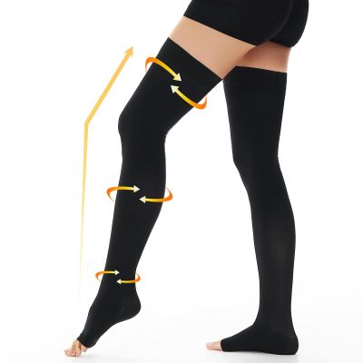 beister 15-20 mmHg Open Toe Medical Compression Stockings for Women Men, Thigh High Graduated Compression Socks with Dot Silicone Band, Support Circulation Pressure Stockings for Varicose Veins, Edema