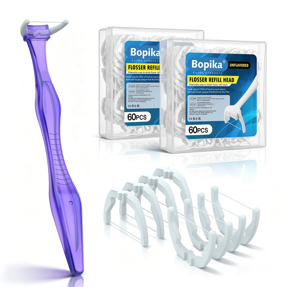 Bopika Dental Floss, Extra Strength Floss with 1 Dental Floss Handle and 120 flosser Refill Heads