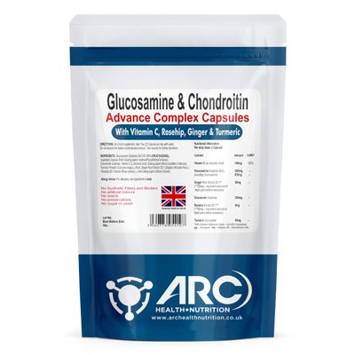 Glucosamine & Chondroitin Complex 180 Capsules  Vitamin C, Turmeric, Ginger & Rosehip - High Strength Contributes to Bone & Joint Health  Made in UK