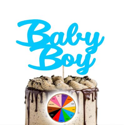 BABY BOY Baby Shower Pink Mirror Finish Cake Topper for Large Cake with Paper Stick