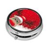 Christmas Print Compact Circular Mini Pill Box - All-Over Print Design, Metallic Electroplated Iron Material  A Handy Organizer for Your Daily Medication Needs view 2