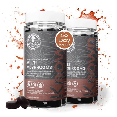 Known Tasty Multi Mushrooms Gummies - Lions Mane, Cordyceps - Immunity & Energy - Natural Blackcurrant Flavour - 60 Vegan Gummies, 2 Months Supply