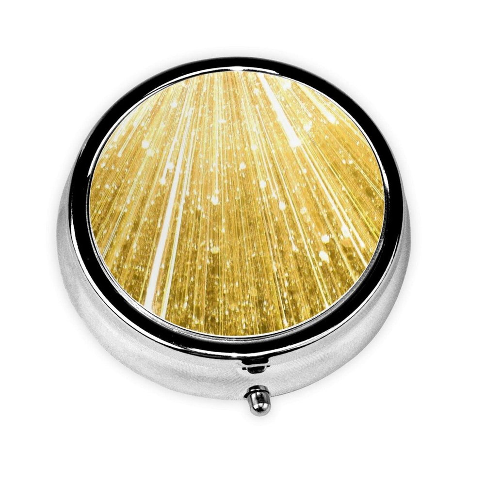 Gold Bling Print Round Pill Box,Portable Mini Metal Pill,Pill Box 3 Compartment Medicine Pill Case