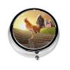 Rooster On Wood in Farmland Print Round Pill Box,Portable Mini Metal Pill,Pill Box 3 Compartment Medicine Pill Case view 1