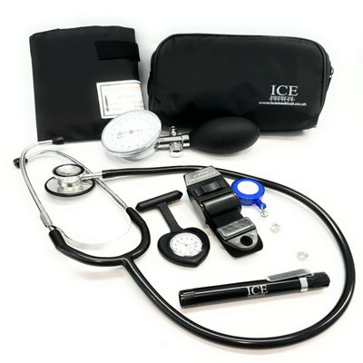 Aneroid Blood Pressure Sphygmomanometer Monitor, Stethoscope, Pen Light (Pen Torch), Tourniquet, Nurse Watch, Lanyard ID Card Holder - Starter Set (Purple with Silicone Watch)