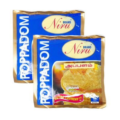 Niru's Plain Poppadam - 3" Made with Urid Dal Flour and Rice Flour, Light and Crispy, Refreshing and a satisfying Indian snack, 150g (Pack of 2)