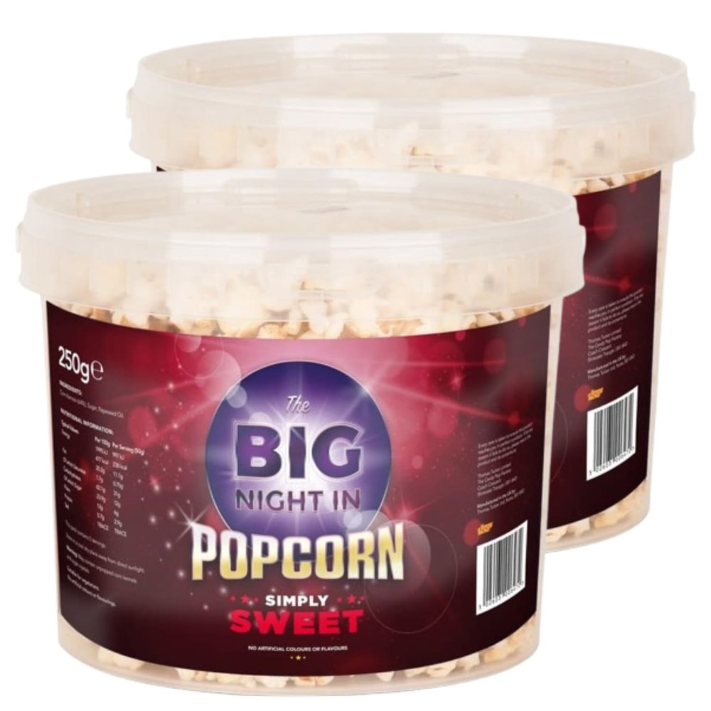 Big Night In Popcorn Tub - Sweet - Have a Movie Night And Tuck Into This Huge Tub Of Popcorn - Pack of 2