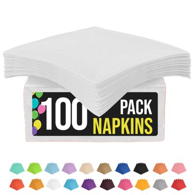 Party Solids White Paper Napkins Everyday 100 Pcs 2 Ply 11.43cm x 11.43cm White Cocktail Napkins Paper Everyday for Parties & Party Supplies