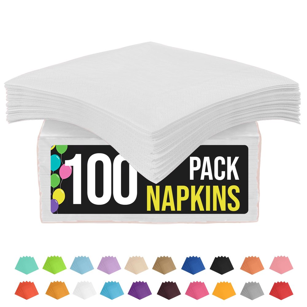 Party Solids White Paper Napkins Everyday 100 Pcs 2 Ply 11.43cm x 11.43cm White Cocktail Napkins Paper Everyday for Parties & Party Supplies