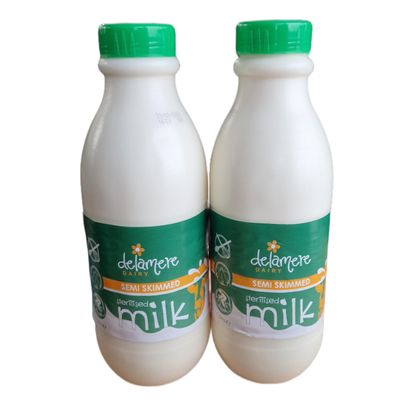1L Delamere Dairy Sterilised Semi Skimmed Long Life Milk Plastic Bottle (2 x 1Litre)