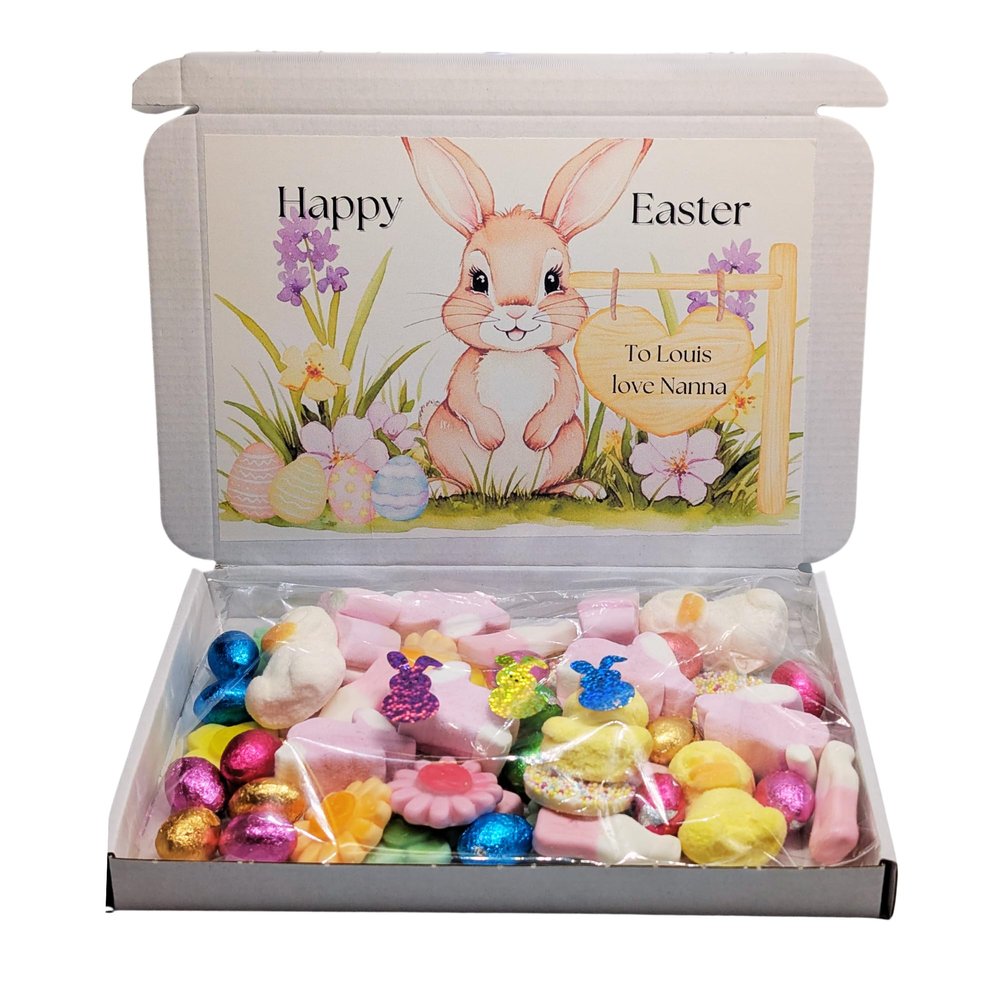 FreshCart Basics Personalised Easter sweet box, Easter Bunny sweet box, Easter sweets| Easter niece gift | Easter nephew gift| Easter candy box, regular, yellow
