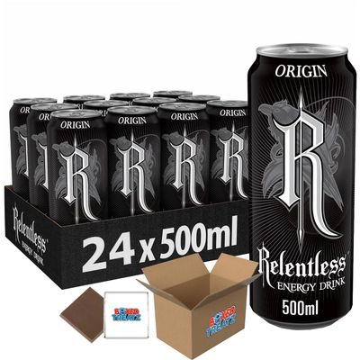 Relentless Origin Energy Drink - 500ml (Pack of 24) | Boost Your Energy Levels | Unique Formula | Perfect for Various Occasions, Boxed Treatz