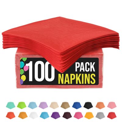 Party Solids Red Paper Napkins Everyday 100 Pcs 2 Ply 11.43cm x 11.43cm Red Dinner Napkins Bulk for Parties & Party Supplies