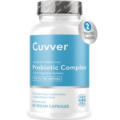Cuvver Probiotics Complex - Gut Health & Bloating Relief  Organic Prebiotics - 30 Billion CFU - 10 Bacterial Cultures - Vegan Supplement for Men & Women - 60 Capsules - 2 Month Supply - Made in UK
