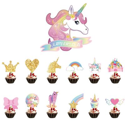 25 Pcs Cupcake Toppers, Unicorn Cake Toppers for Girls Birthday, Unicorn Cake Decorations, Unicorn Party Supplies Children Birthday Wedding Cake Decorations