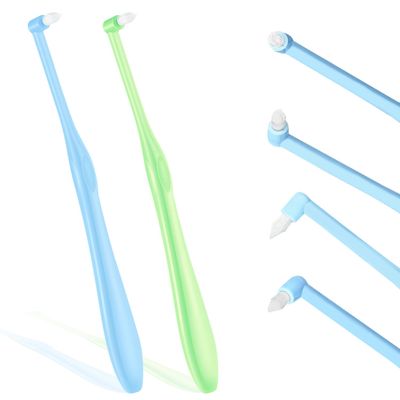 2 Pcs Interdental Toothbrush Single Tufted Toothbrush Soft Toothbrush Tufted Brush for Orthodontic Braces Detail Cleaning (Green/Sky Blue)
