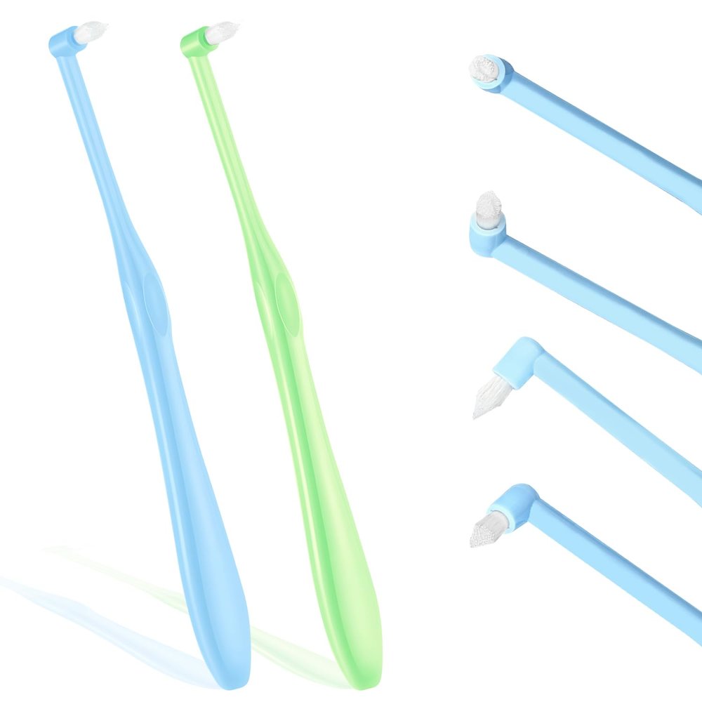 2 Pcs Interdental Toothbrush Single Tufted Toothbrush Soft Toothbrush Tufted Brush for Orthodontic Braces Detail Cleaning (Green/Sky Blue)
