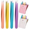 8Pcs Tweezers for Facial Hair Women Precision Tweezers Set for Ingrown Hair Remove and Lash Extension, Plucking Tweezers with Leather Case for Ladies Gifts view 1