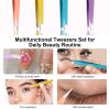 8Pcs Tweezers for Facial Hair Women Precision Tweezers Set for Ingrown Hair Remove and Lash Extension, Plucking Tweezers with Leather Case for Ladies Gifts view 4