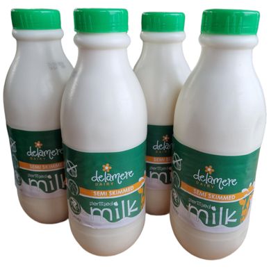1L Delamere Dairy Sterilised Semi Skimmed Long Life Milk Plastic Bottle (4 x 1Litre)