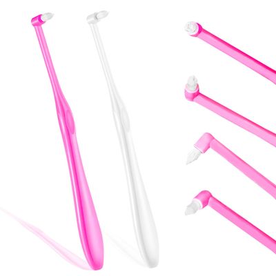 2 Pcs Interdental Toothbrush Single Tufted Toothbrush Soft Toothbrush Tufted Brush for Orthodontic Braces Detail Cleaning (White/Rose Red)