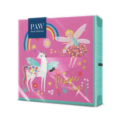 PAW - Napkins 3-Ply (33 x 33 cm) | 20 Pieces | Perfect for Children's Birthdays Parties, picnics, Tea Parties | Colorful Paper Napkins | Color: Fairy Unicorn