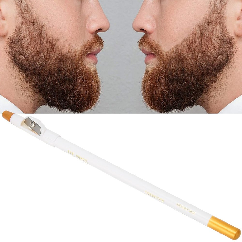 Beard Pencil Filler, Beard Liner Pen Shaping Pencil Styling Tool with Sharpener, Fill Sparse Parts, Create Neat Thick Beards for Beard, Hairline and Beard Shaping (White)