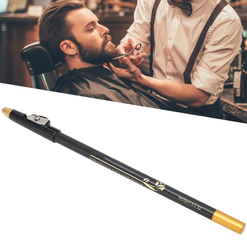 Beard Pencil Filler for Men Uneven Growth, Beard Shaper Beard Liner Pen Portable Design with Pencil Sharpener, Contoured Beard Shapes for Family or Professional Use (Black)
