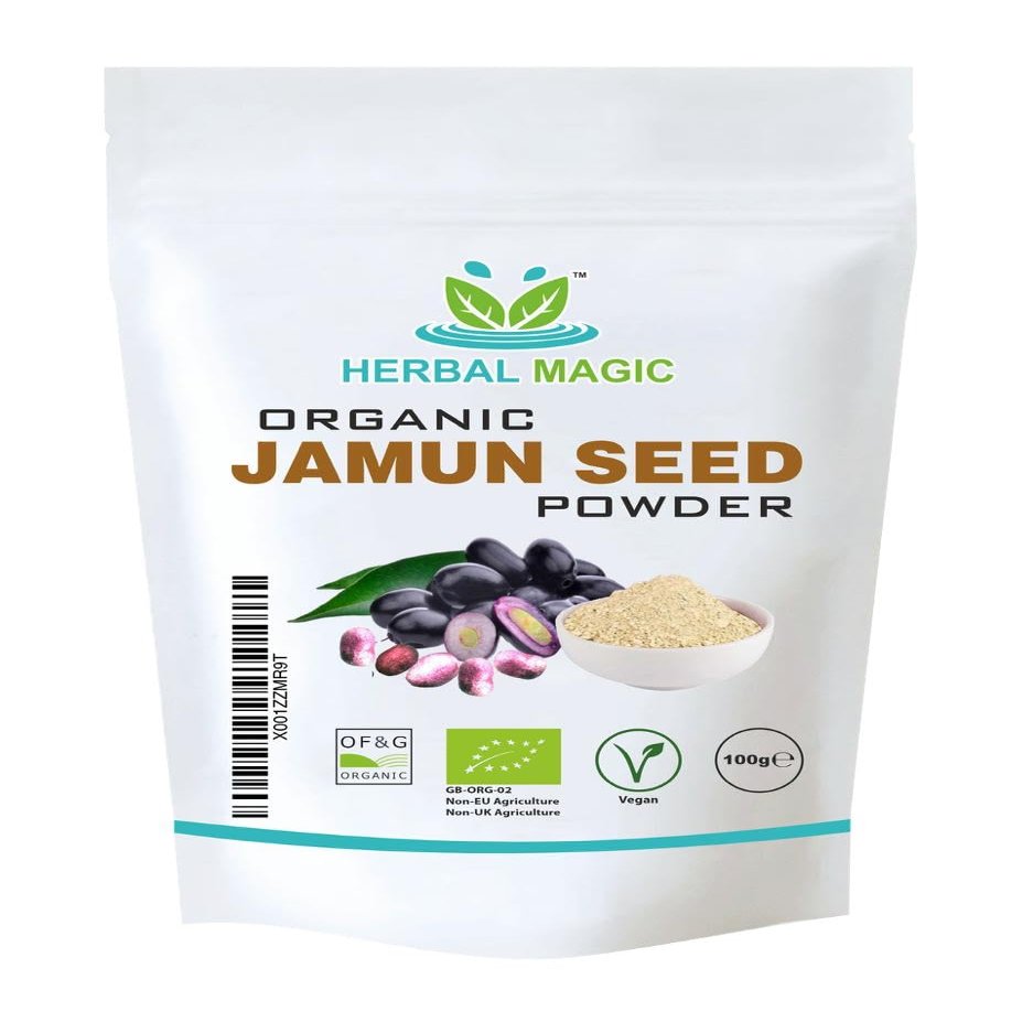 Herbal Magic's Organic Jamun Seeds Powder Indian Black Berry Natural Dried Powder for Super Smoothie, Shake Premium Quality Powder,Free from Fillers & Preservatives