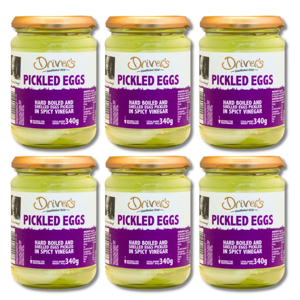 Driver's Pickled Eggs Jar 340g x 6 Pack | Premium Quality, Protein-Packed Snack | 1 Case Bundle by The Great British Kitchen