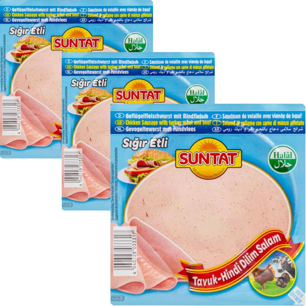 Suntat Chicken - Turkey Sliced Salami with Pepper, Halal, 200 gram x 3 Packs