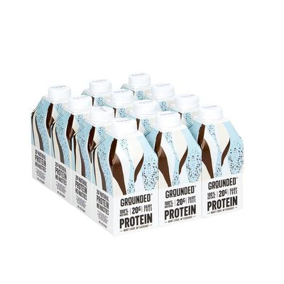 GROUNDED Vegan Mint Chocolate Protein Shakes (12 x 490ml) - 20g Of Vegan Protein Per Shake Bottle, Dairy & Gluten Free Protein Shake With Pea & Sunflower Protein - 100% Recycle Ready Packaging