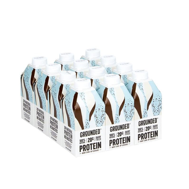 GROUNDED Vegan Mint Chocolate Protein Shakes (12 x 490ml) - 20g Of Vegan Protein Per Shake Bottle, Dairy & Gluten Free Protein Shake With Pea & Sunflower Protein - 100% Recycle Ready Packaging