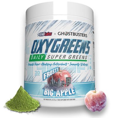 EHPlabs x Ghostbusters: Frozen Empire: OxyGreens, Super Greens Powder Superfood - Spirulina Powder & Greens Supplements with Prebiotic Fibre, Antioxidants & Immunity Support, Frosty Big Apple 30 Serve