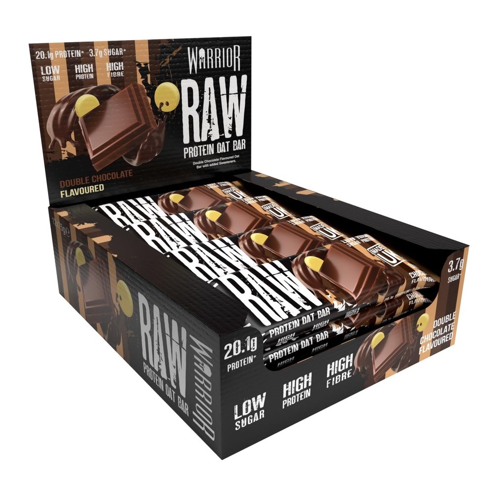 Warrior Raw Protein Bars  20g Protein Per Bar  High Protein Snack Bars Multipack (12 or 24 Bars, 75g Each)  Low Sugar, High Fibre Breakfast & Meal Replacement Bar  Double Chocolate Flapjack