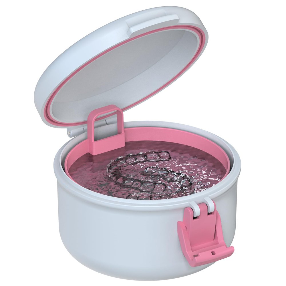 BVN Leak-Proof Denture Bath Cup with Strainer Basket, 2-Layer Denture Soaking Container for Travel & Home, Portable Retainer Cleaning Case for Aligners, Mouth Guards & False Teeth