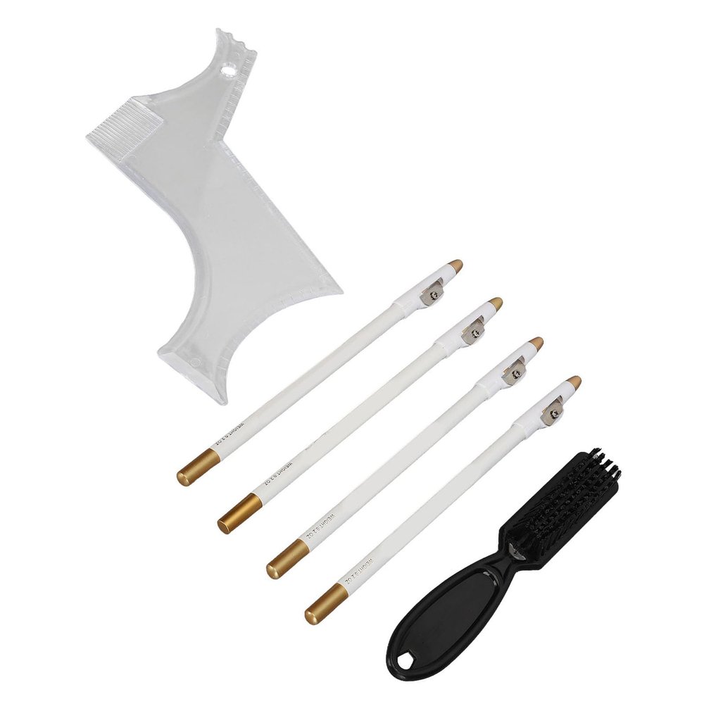 Beard Styling Trimming Tool, Styling Easy Beard Guide Stencil Stencil Set, Multiple Curves, Portable, Clear Marking with 4pcs Hairdressing Pen Brush for Salon (White)