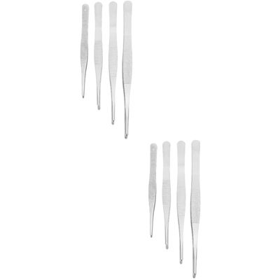 FRCOLOR 8pcs Stainless Steel Straight Tweezers Set Garden Tweezers for Plant Care Fine Point Tips for Gardening Tools Set