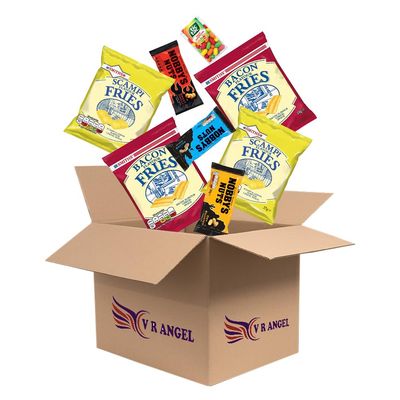 Pub Snacks Box: 4 Pk Smith's Scampi & Bacon Fries (2 each), 3 Pk Nobby's Nuts with Classic Salted, Dry Roasted & Sweet Chilli Peanuts, and Fruit Adventure Mint Sold By VR Angel