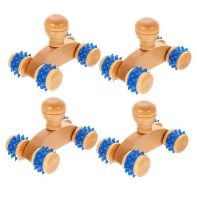FOMIYES Wood Back Massager Roller 4pcs Set Handheld Muscle Massage Roller for Full Body Pain Relief and Leg Acupressure Therapy