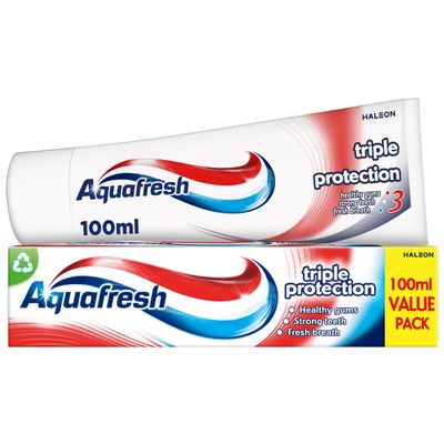 Aquafresh Triple Protection Fresh & Minty Toothpaste 100ml  Helps Protect Teeth, Gums & Fresh Breath