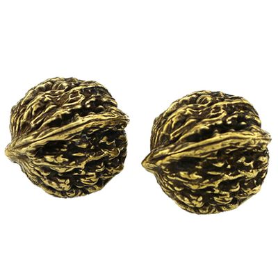 FRCOLOR Retro Brass Walnut Handles Large Walnut Play Piece Handicraft Props for Elders Stress Relief