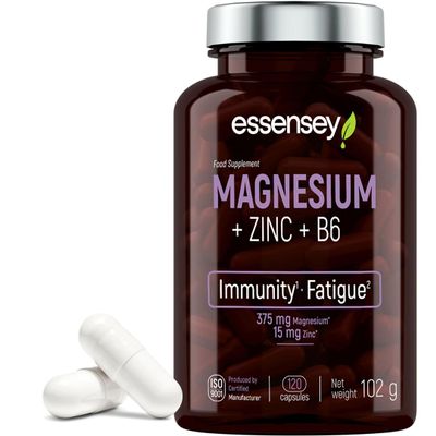 Essensey Magnesium + Zinc + Vitamin B6 Complex - Magnesium Supplements - Immune Support, Energy Boost, and Bone Health - Vegan - 120 Capsules