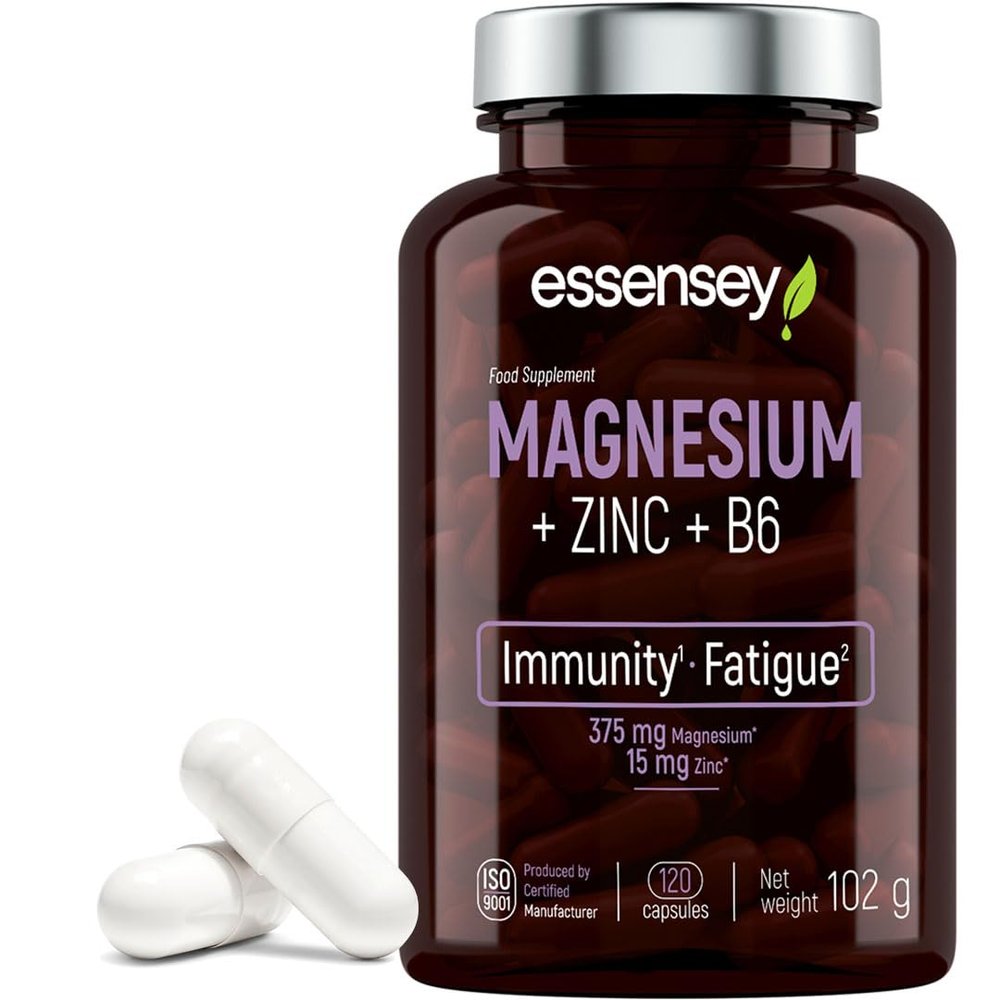 Essensey Magnesium + Zinc + Vitamin B6 Complex - Magnesium Supplements - Immune Support, Energy Boost, and Bone Health - Vegan - 120 Capsules